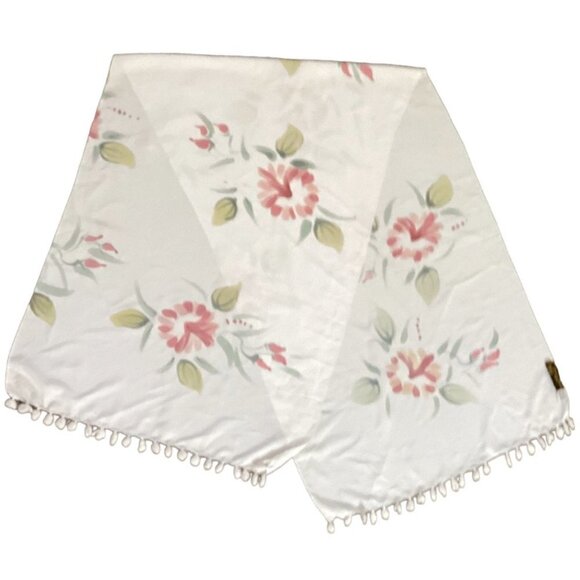 Dancing Gecko Hawaii Scarf Tropical Floral Print Pom pom Trim 148G - Picture 2 of 6